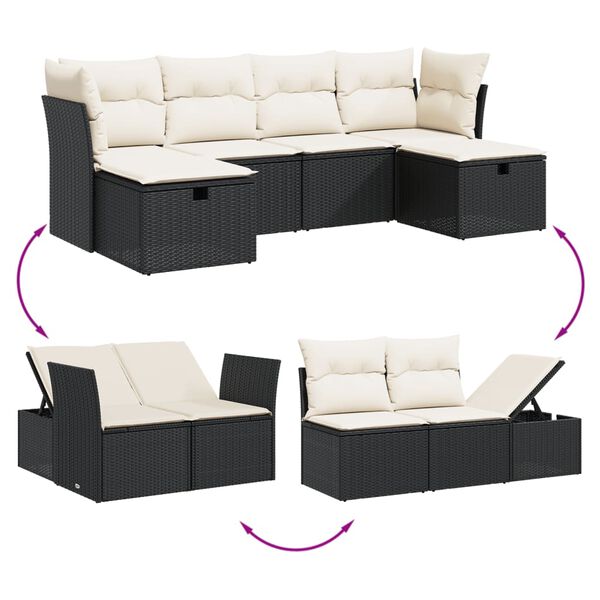 vidaXL Garden Sofa Set Black PE rattan, powder-coated steel, 100% polyester