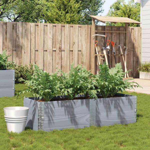 vidaXL Garden Planter Grey Solid Pine Wood, Galvanized Metal