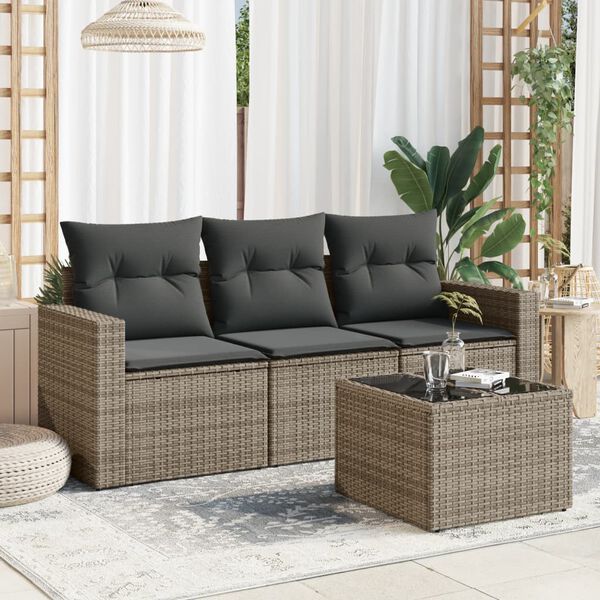 vidaXL Garden Sofa Set Grey PE Rattan, Powder-coated steel, Tempered glass