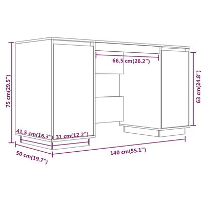 vidaXL Desk Gray 55.1"x19.7"x29.5" Solid Wood Pine