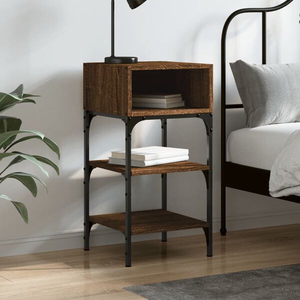 vidaXL Bedside Table Brown Oak Engineered Wood 13.6 x 13.8 x 27.6 in