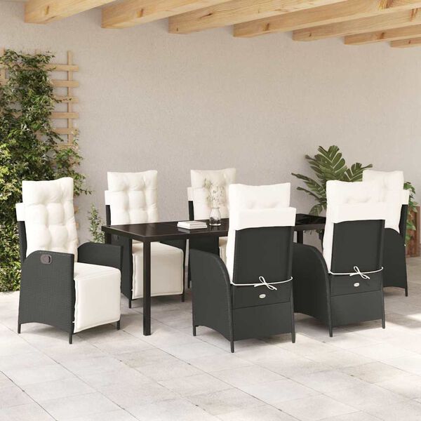 vidaXL Garden Dining Set with Cushion 7 pcs Black Poly Rattan