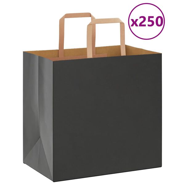 vidaXL Paper Bags 250 pcs with Handles Black 26x17x25 cm