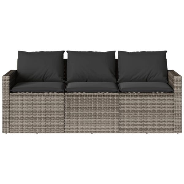 vidaXL Garden Sofa Gray PE Rattan 3-Seater UV-resistant materials