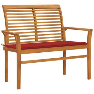 vidaXL Garden Bench Teak Wood, Red Cushion
