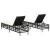 vidaXL Sun Lounger Set of 3 Black PE rattan Large Adjustable Armrests