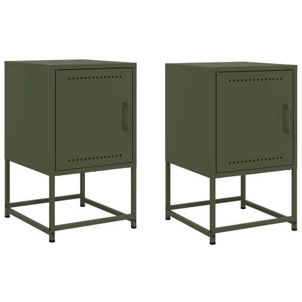 vidaXL Bedside Cabinet Set of 2 Olive Green Steel Medium