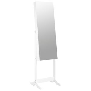 vidaXL Mirror Jewelry Cabinet White Engineered wood, glass, fabric