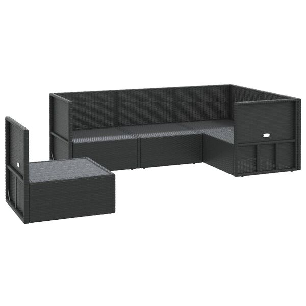 vidaXL Garden Lounge Set Black Poly Rattan 5 Piece Height-Adjustable