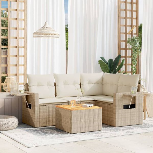 vidaXL Garden Sofa Set Beige PE rattan Medium Modular