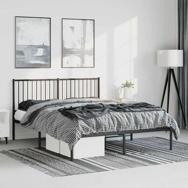 vidaXL Bed Frame Black Powder-coated steel King Size Bed Frame
