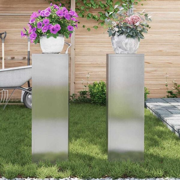 vidaXL Plant Stand 2 pcs Silver 9.45 x 9.45 x 29.53 in Stainless steel