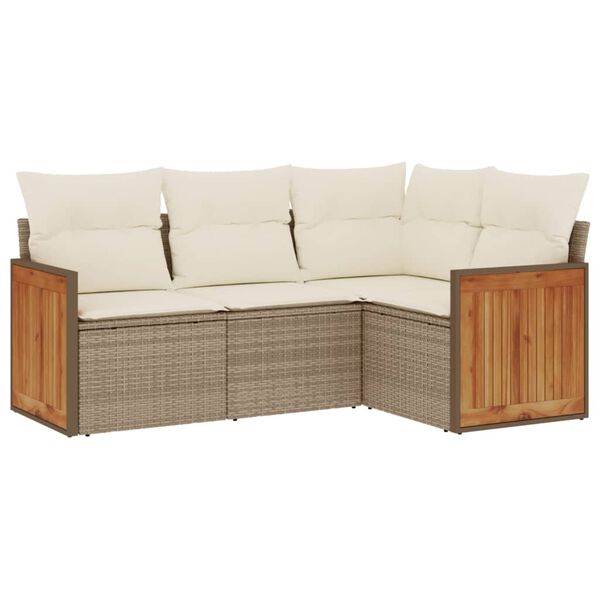 vidaXL Garden Sofa Set Beige PE rattan, powder-coated steel, 100% polyester