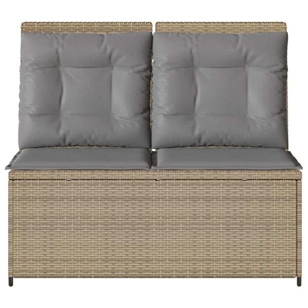 vidaXL Reclining Patio Bench Beige PE rattan, powder-coated steel, polyester