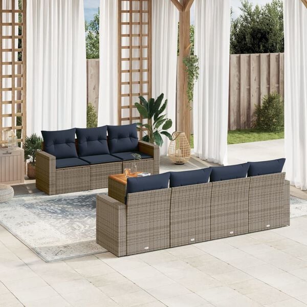 vidaXL 8 Piece Patio Sofa Set with Cushions Gray Poly Rattan