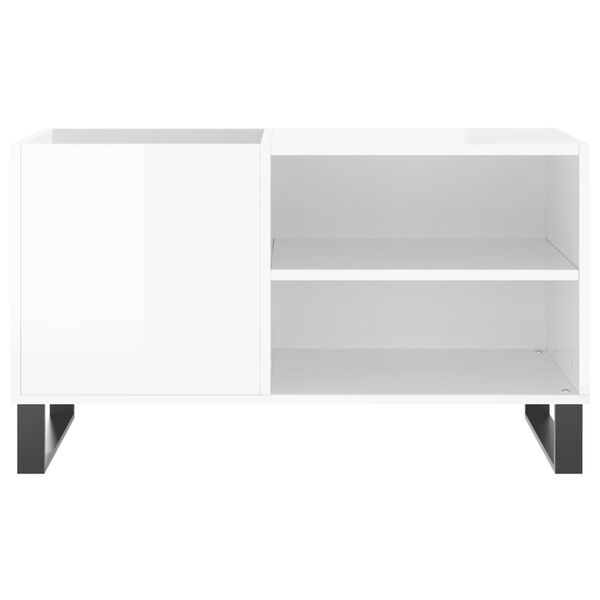 vidaXL Record Cabinet Glossy White Engineered Wood, Iron Medium