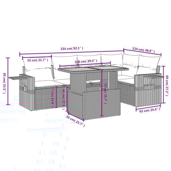 vidaXL Garden Sofa Set Modular Garden Sofa Set Rectangular Modern