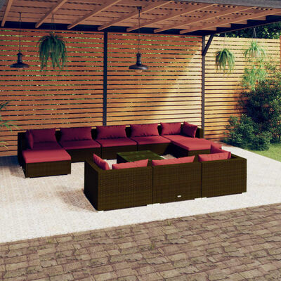vidaXL 11 Piece Patio Lounge Set with Cushions Brown Poly Rattan
