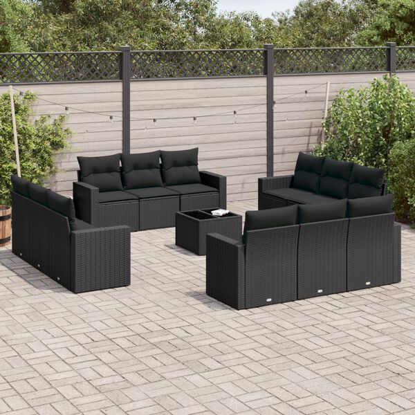vidaXL Garden Sofa Set Black PE rattan, powder-coated steel, tempered glass