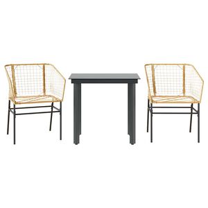 vidaXL 3 Piece Patio Dining Set Brown Poly Rattan Glass