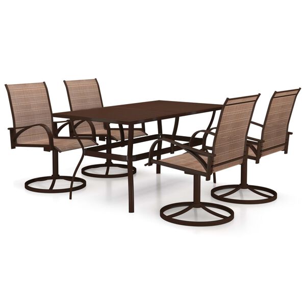 vidaXL Patio Dining Set Set of 4 Brown Textilene, Powder-Coated Steel