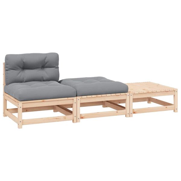vidaXL Garden Lounge Set Natural Pine, Grey Cushions