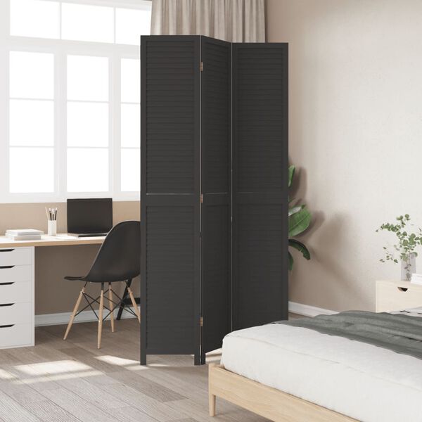 vidaXL Room Divider 3 Panels Black Solid Wood Paulownia