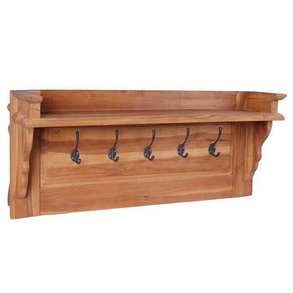 vidaXL Coat Rack Teak Brown Solid Teak Wood 31.5 x 6.5 x 13.8 in Hooks