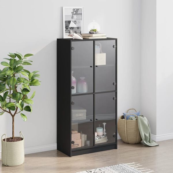 vidaXL Highboard Black Engineered wood, glass Slim Highboard