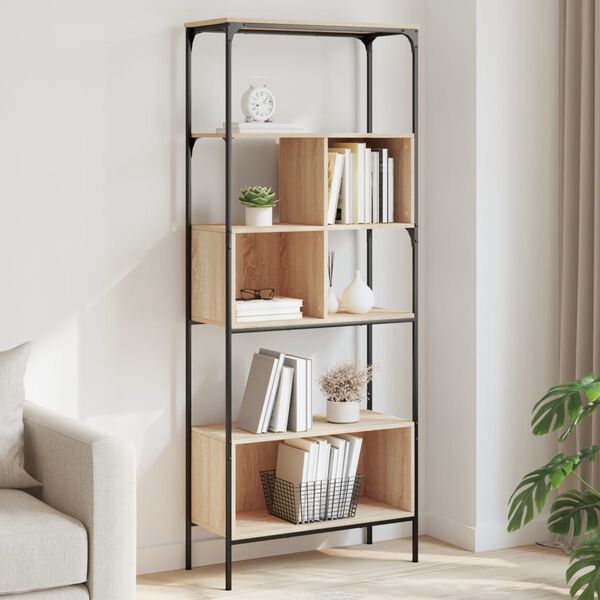 vidaXL Bookcase Sonoma oak Engineered wood, Metal Large Adjustable Feet