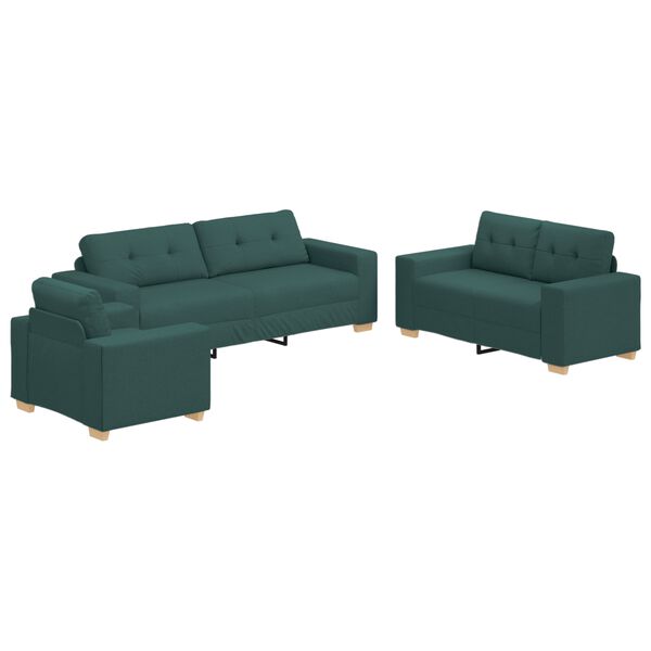 vidaXL Sofa 3 pcs Dark Green Linen-blend Fabric