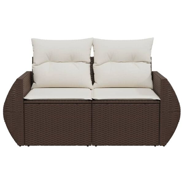 vidaXL Garden Sofa Brown PE Rattan, Powder-Coated Steel, Polyester