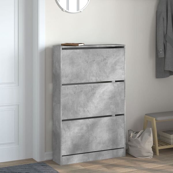 vidaXL Shoe Cabinet Concrete grey Engineered wood 31.5 in wide, compact
