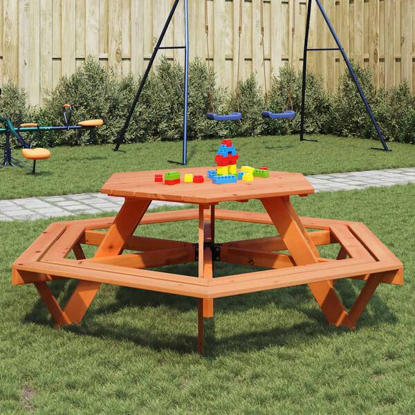 vidaXL Picnic Table Brown Solid fir wood For children Seats Many