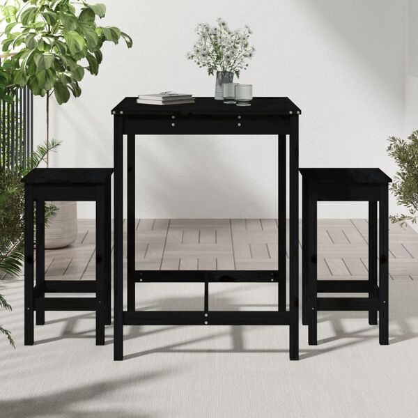 vidaXL Garden Bar Set Black Solid Pine Wood Medium Minimalist