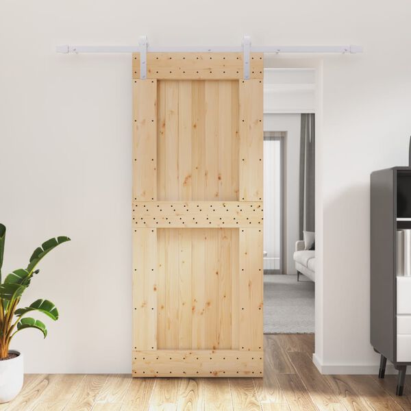 vidaXL Sliding Door with Hardware Set 33.5x82.7" Solid Wood Pine