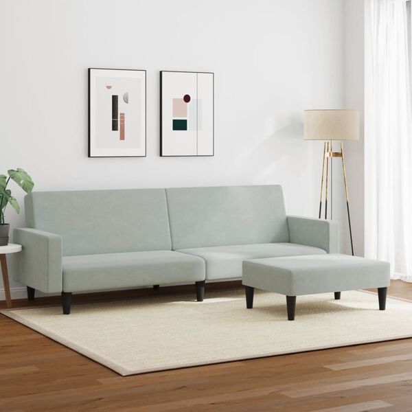 vidaXL Sofa Bed Light Grey Velvet (100% polyester), wood, plastic
