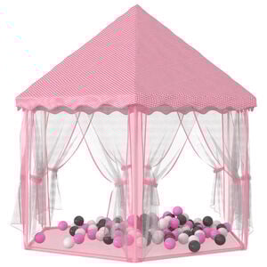 vidaXL Play Tent Pink Polyester Medium Portable Play Tent Hexagonal