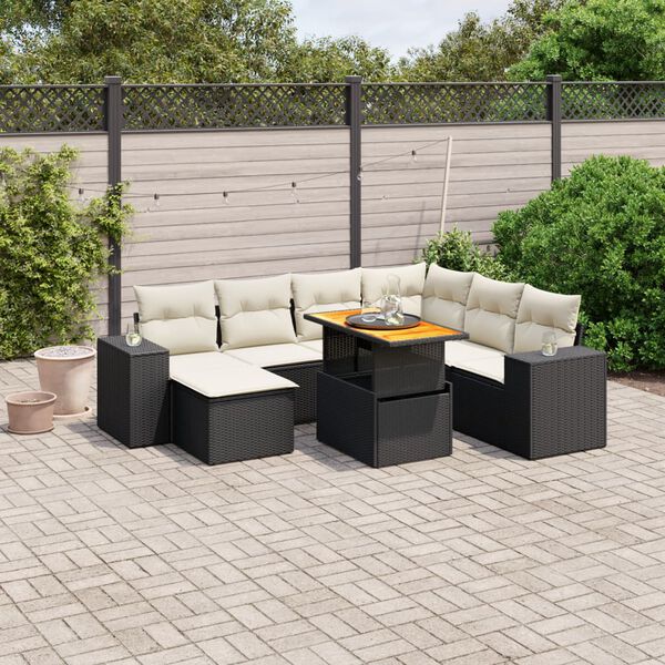 vidaXL Garden Sofa Set Black with cream white cushions