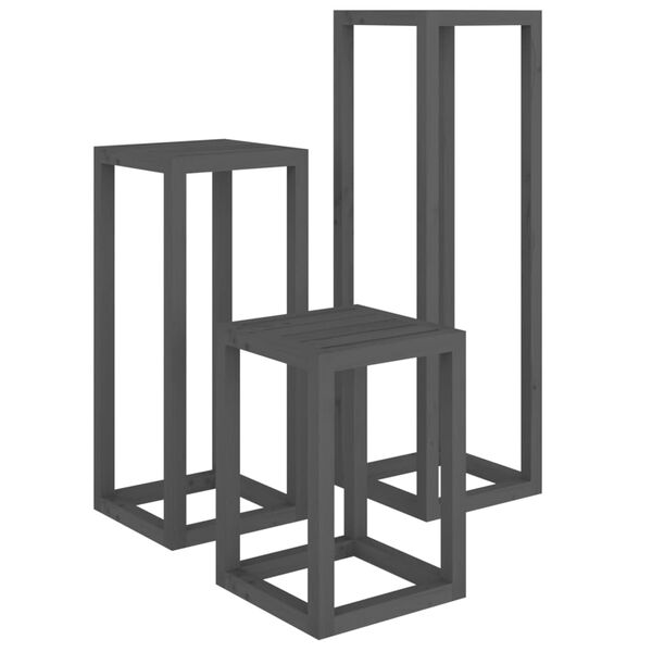 vidaXL Plant Stand Set Set of 3 Grey Solid pine wood