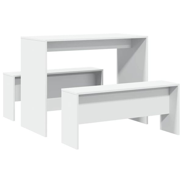 vidaXL Dining Table And Bench Set White Engineered wood Medium