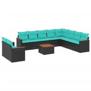vidaXL 11 Piece Garden Sofa Set with Cushions Black Poly Rattan