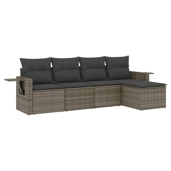 vidaXL Garden Sofa Set Grey PE Rattan Large Adjustable Armrests