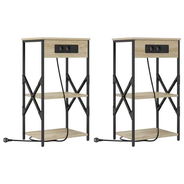vidaXL Bedside Cabinet 2 pcs Sonoma Oak 16.14 x 12.20 x 29.92 in