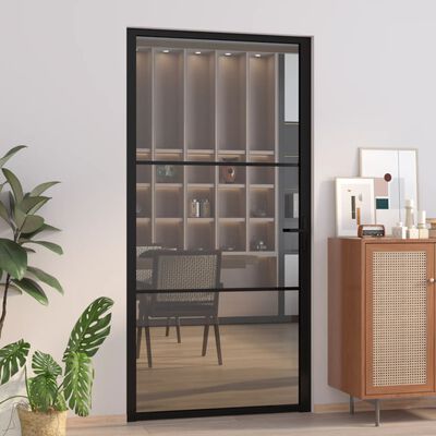 vidaXL Interior Door 40.4"x79.3" Black ESG Glass and Aluminum