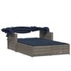 vidaXL Double Sun Lounger Grey PE rattan, Navy blue cushions