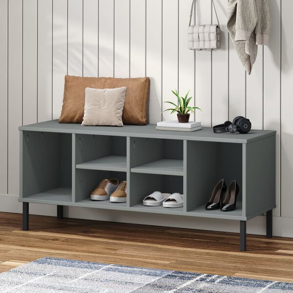 vidaXL Shoe Rack Grey Solid pine wood, metal Medium Shoe Rack