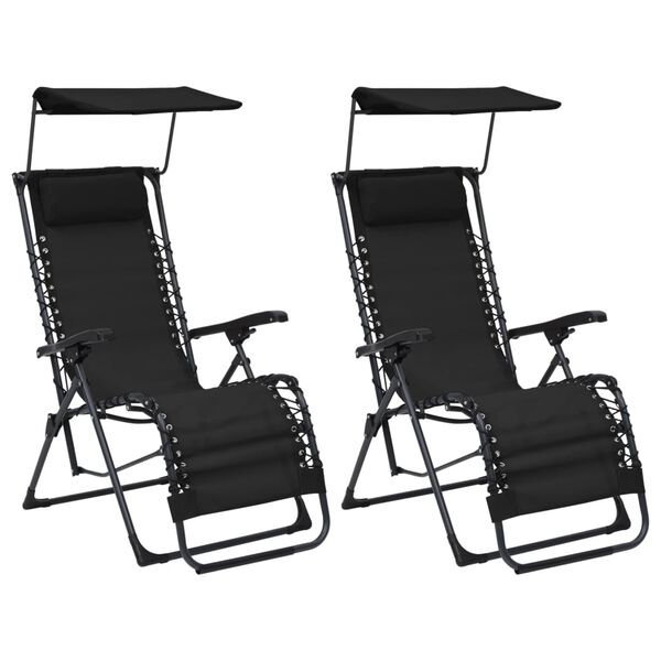 vidaXL Folding Deck Chairs 2 pcs Textilene Black