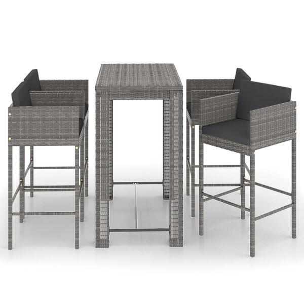 vidaXL Garden Bar Set Gray, Dark Gray PE rattan, steel Medium Footrest
