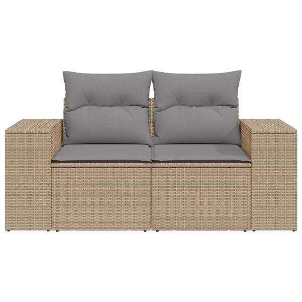 vidaXL Garden Sofa Beige Poly Rattan 2-Seater Adjustable Legs